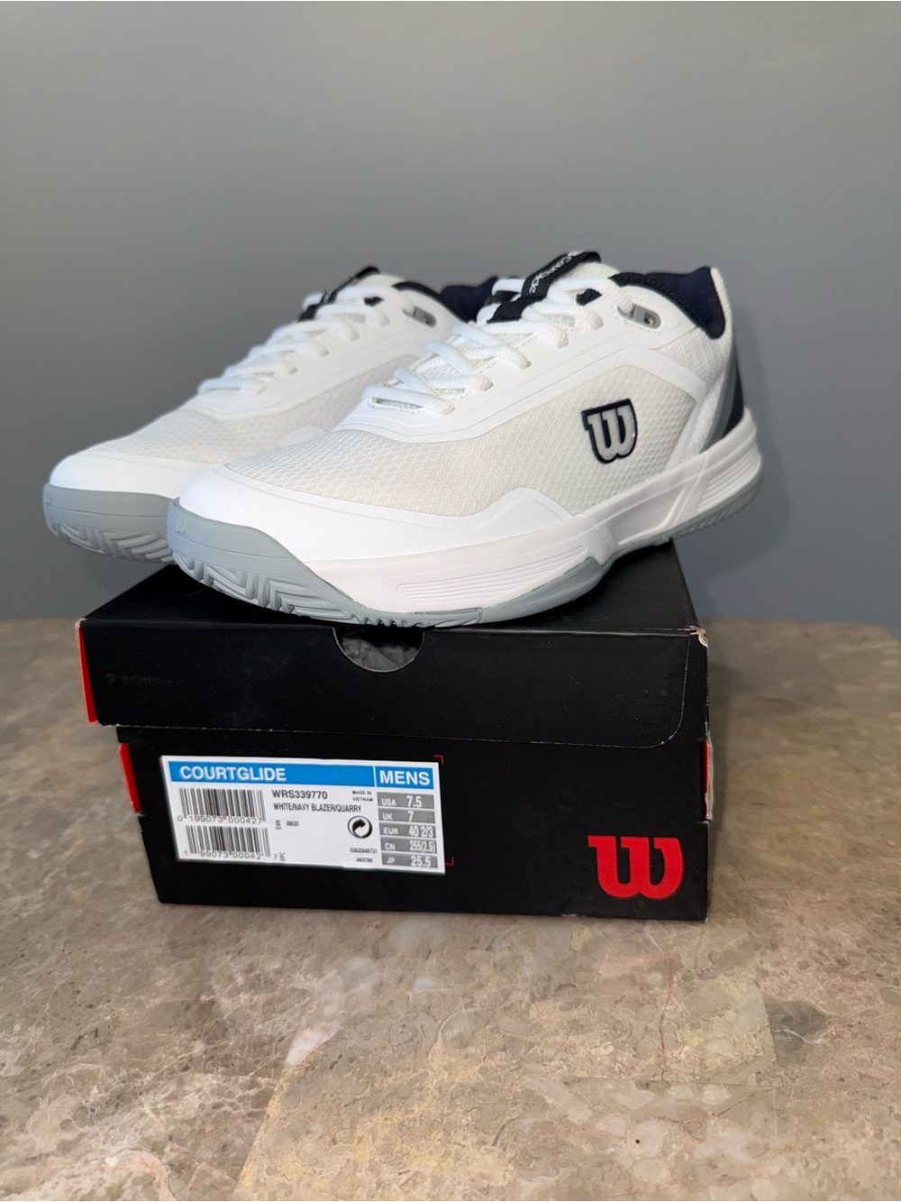 Wilson CourtGlide Men's 7.5 white/navy blazer/quarry tennis shoes